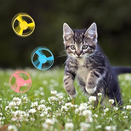 REDANHA 12 PCS Cat Fetch Toy with Colorful Flying Propellers Set, Cat Playing Tracking Interactive Toys for Kitten Chasing Training Hunting (Pink&Blue Wing)