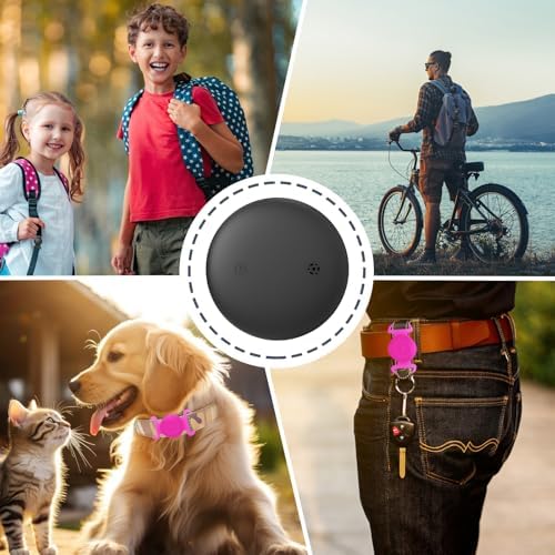GPS Tracker for Dogs, Mini GPS Cat Tracker, IPX8 Waterproof GPS Trackers for Cats with Holder, No Monthly Fee, Work with Apple Find My(iOS Only), Smart Trackers for Dogs-YGPink-3