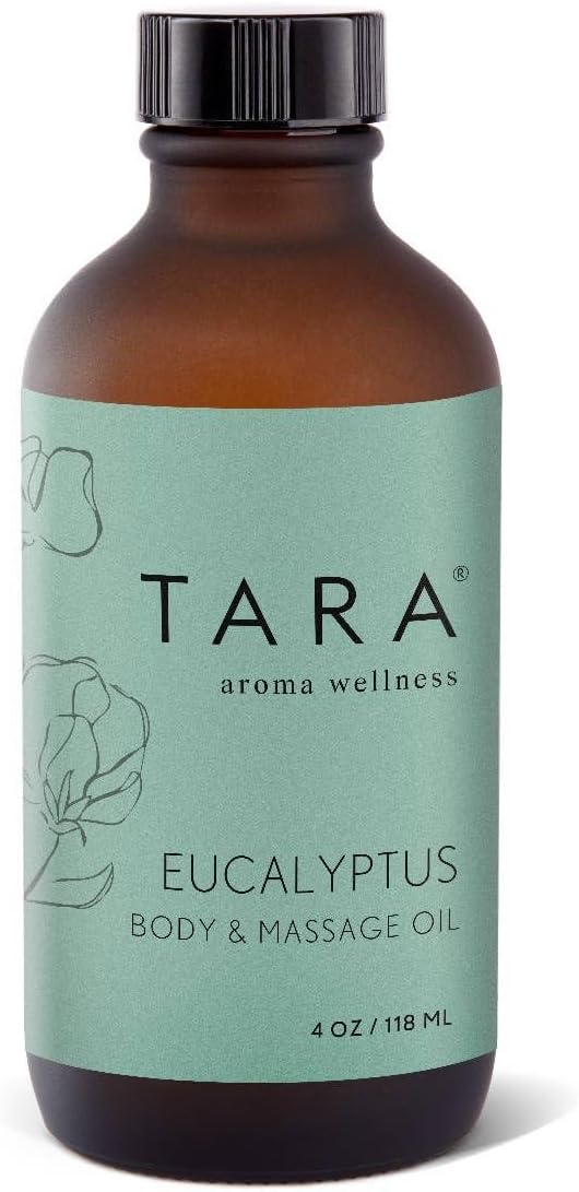 TARA Spa Therapy Eucalyptus Massage Oil – Premium Organic Oil for Relaxation & Stress Relief, 100% Pure Essential Oils, Eucalyptus, 4 oz