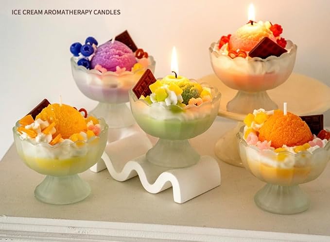 Generic Ice Cream Aromatherapy Candles, Glass Goblet, Decorative Dessert Shape, Fruits Fragrance, Birthday Festival Party Mother Gift (Fragrant Peach)