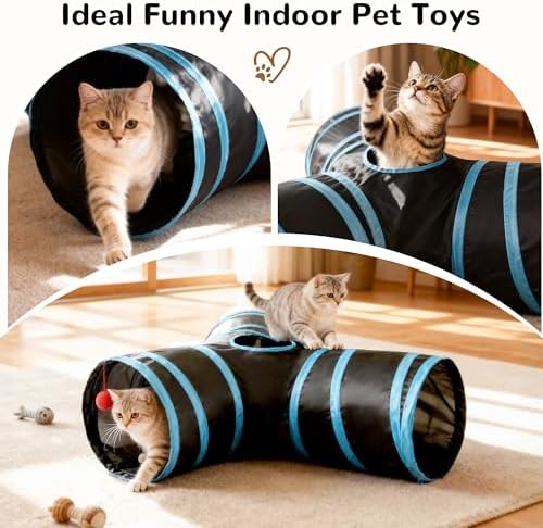 Tempcore Cat Tunnel, 3-Way Collapsible Toy, Medium Size Black & Blue