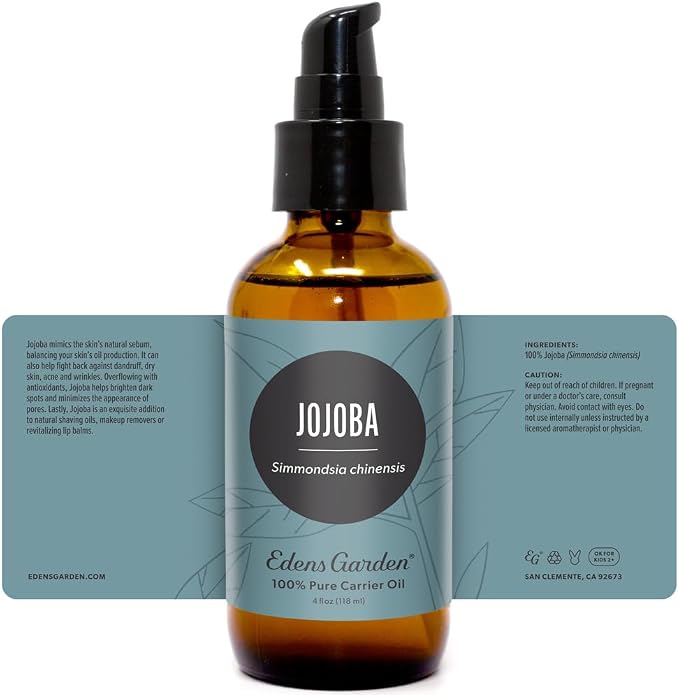 Edens Garden Jojoba Carrier Oil- 100% Pure Premium Cold Pressed & Hexane Free, Natural Deep Moisturizer For Face, Skin, Hair & Nails- Great For Diluting Essential Oils & Soap Making 118 ml (4 fl oz)