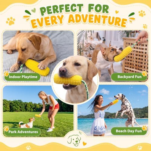 Vinsot 5 Pack Corn Dog Chew Toys for Aggressive Chewers, Squeaky Dog Toys