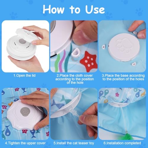 Interactive Cat Toys for Indoor Cats, Automatic Hide and Seek Cat Toy, Moving Concealed Feathers, Mouse Squeaky, Rechargeable Touch Activated Exercise Toys for Kitten Bored Adult Cats, 3 Modes