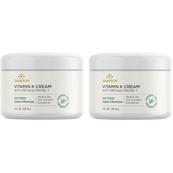 Swanson Vitamin K Cream with Menaquinone-7 - Eye Cream to Help Minimize the Appearance of Dark Circles Under the Eyes, Topical Cream to Help Nourish and Brighten the Skin, 2 fl oz, 2 Pack