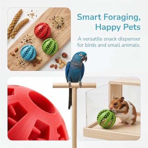 3 Pack Bird Foraging Toys, Parrot Chew & Treat Dispenser Balls, Slow Feeder Enrichment Rubber Toys for Parakeets, Cockatiels, Conures, Lovebirds, Small Birds & Small Pets