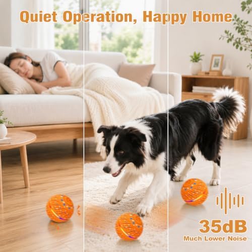 Remote-Controlled Interactive Dog Toy Ball, 3 Play Modes with Barking Sounds & LEDs, Automatic Rolling E-TPU Soft Toy with Tug Rope for Small, Medium, and Large Dogs Boredom