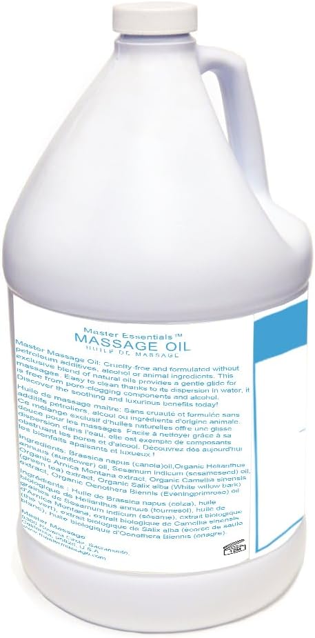 Master Massage - Organic, Unscented, Vitamin-Rich and Water-Soluble Massage Oil - 4 Gallon Bottle Per Pack