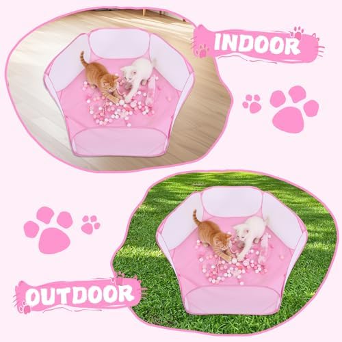 Foxtell Pink Cat Ball Pit Include 115 PCS Interactive Cat Toys for Indoor Bored Self Play Enrichment Toy for Indoor Cats Interactive Fun and Exercise
