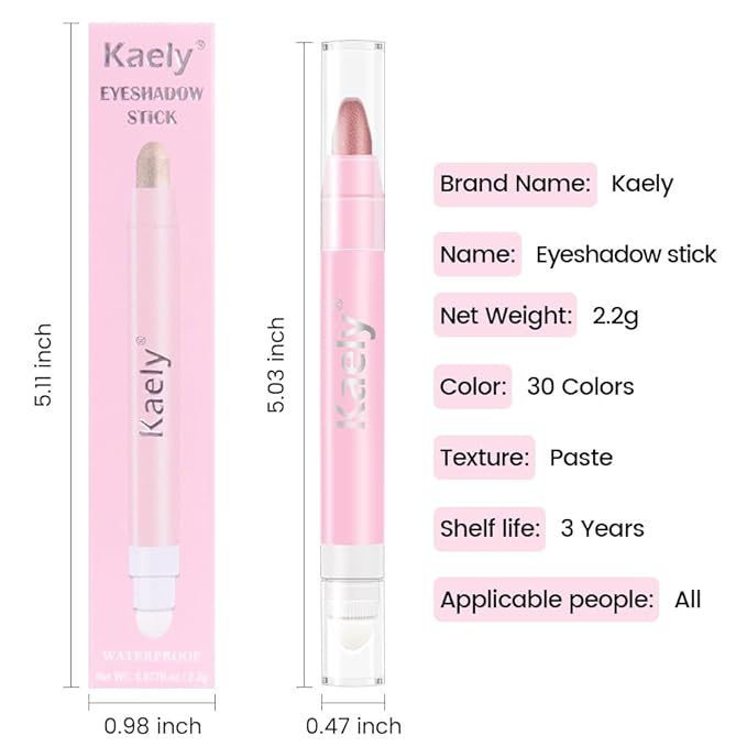 evpct 1Pcs Rose Gold Shimmer Cream Eye Shadow Brightener Sticks for Eyes Waterproof Pigmented, Double Ended Cream Eyeshadow Stick Pencil Pen with Applicator, Eye Shadow Palette Highlighter Makeup 37