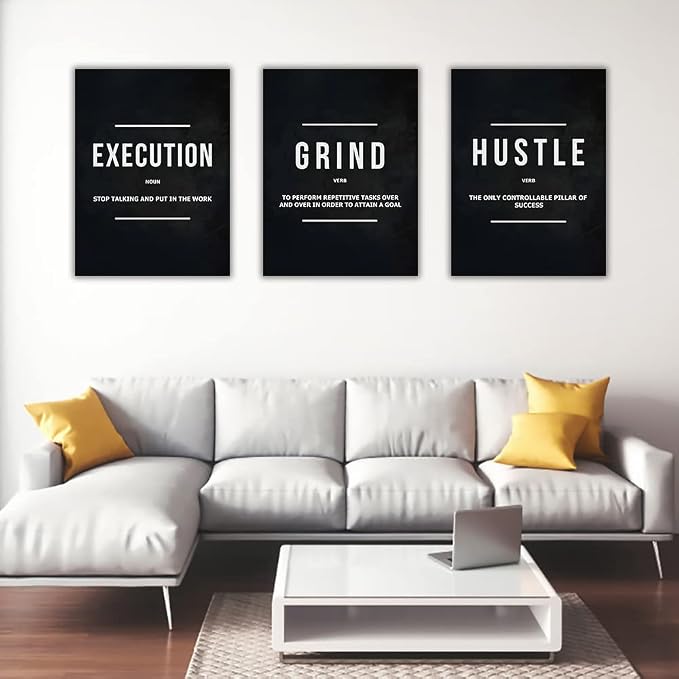 Success Canvas Painting Wall Art Quote Motivational Wall Art Execute Wall Decor 3 Pieces Black Poster Positive Inspirational Framed Artwork Prints Picture for Living Room Office 36''Wx 16''H