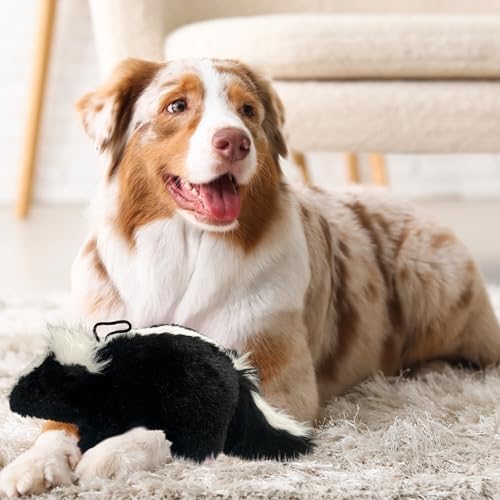 Skunk Dog Toy w/ Squeaker | Squeaky Plush Skunk Dogs Toys | Stuffed Chew Dog Toy | Realistic Animal Dogs Toys | Interactive Squeaky Doggy Accessories | Small/Medium/Large Breed | Black/White | 8"