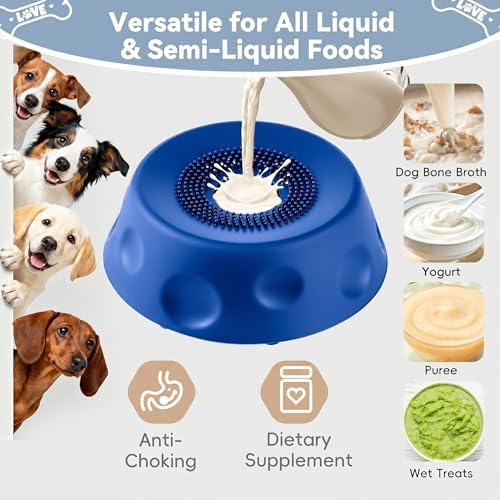 Anti-Choking Slow Feeder Dog Bowl, Interactive Lick Pad with Spinning Ball to Stop Boredom & Separation Anxiety, Food-Grade Silicone Lick Treat Toy for All Breeds Puppies to Large Dogs (Blue)