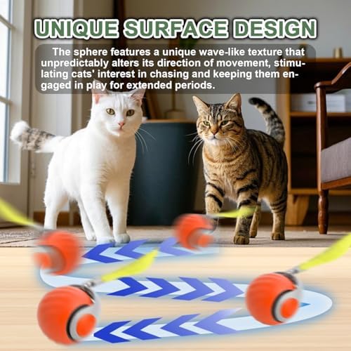 Speedy Cat Tail Toy 2.0,USB Rechargeable Smart Interactive Cat Ball,Automatic Moving Ball Toy for Indoor Cats, Replaceable Tail(2PCS)