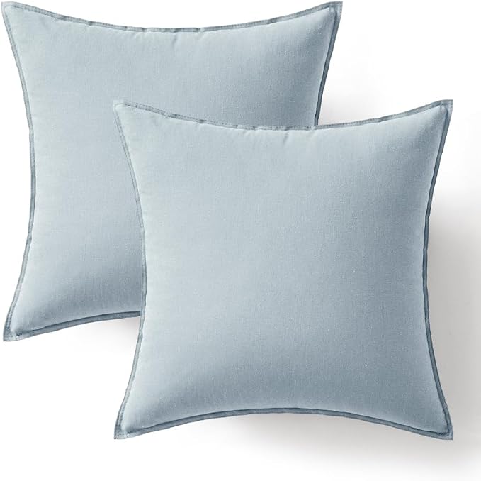 MIULEE Pack of 2 Decorative Linen Pillow Covers 18x18 Inch Coastal Blue | Boho Farmhouse Modern Accent Throw Pillows, Soft Neutral Cushion Covers, Home Decor for Sofa Couch Bed Living Room