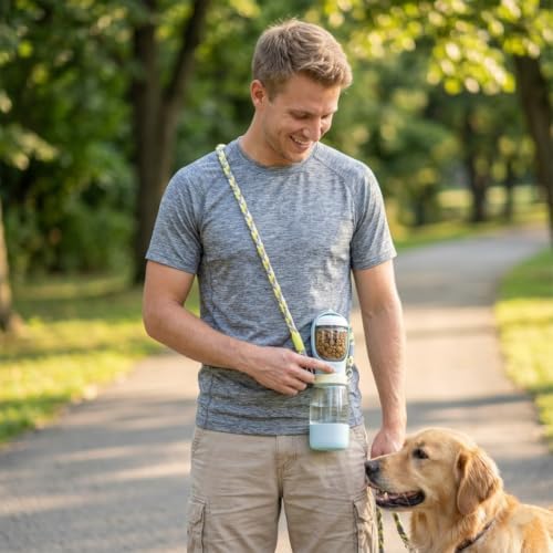 Dog Water Bottle with Food Container, Portable Dog Bowl, Travel Pet Blue
