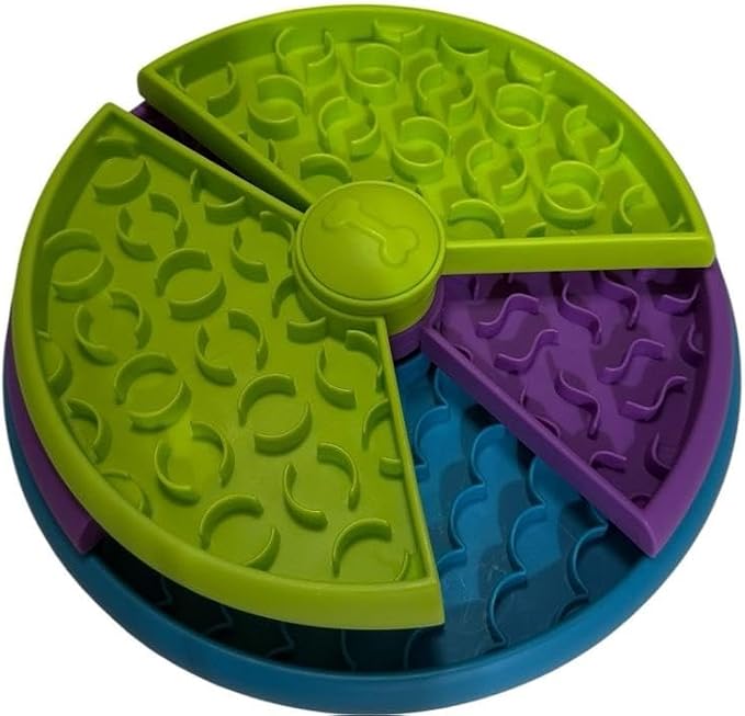 Pet IQ Intelligent Dog Training Toy, Interactive Multi-Screen Puzzle, Green, Purple, Blue, Round Treat Dispenser