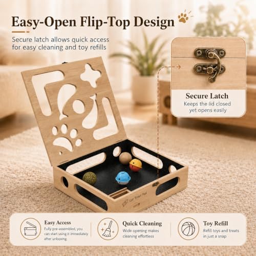 Cat Nail Scratch Puzzle Enrichment Box, Nail File Box with Flip-Top Lid