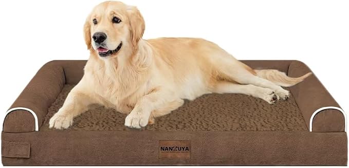 Orthopedic Dog Bed for Large Dogs, 36 x 27 Inch, Dark Coffee | Egg crate foam for joint support, 3-sided bolster pet sofa, waterproof lining, washable cover, and non-skid base