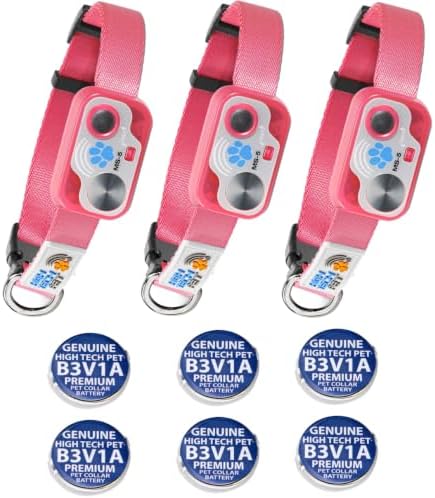 MS-5 Automatic Pet Door Collar 3-Pack, Genuine High Tech Pet Brand Dog Collar for Power Pet Doors, Water Proof, 6 Batteries Included (Pink)