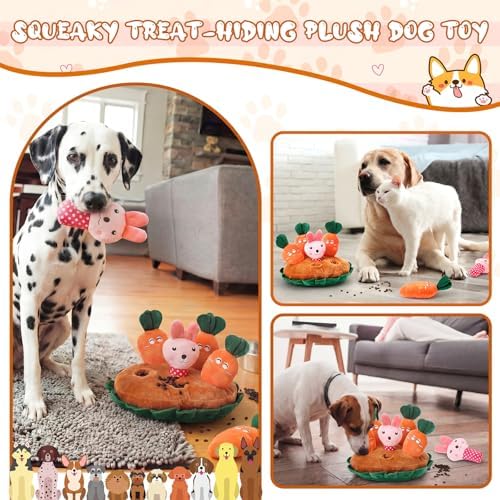 Skylety 7 Pcs Interactive Dog Toys Set, Snuffle Mat for Dogs, Treat Hiding Puzzle and Squeaky Plush, Carrot Bunny Dog Toys for Small Medium Dogs, Training and Boredom Relief Plaything