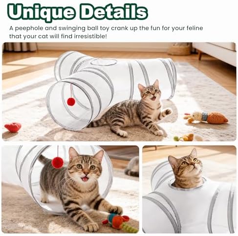 Love's cabin Cat Tunnel for Indoor Cats, 3-Way Collapsible Play Tunnel