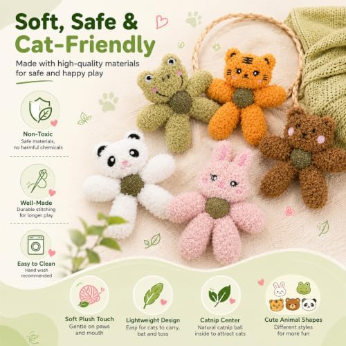Cat Toys with Catnip Kitten Chew Bite Supplies Boredom Relief Fluffy Kitty Teeth Cleaning Chewing Cat Lovers Interactive Plush Gift (Tiger&Bear)