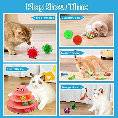 UPSKY 20 PCS Cat Toys Set with Teaser, Mice, Spring, and Various Ball Toys | Puzzle Kitten Toys, Sturdy Structure, Detachable Design, Easy to Assemble, Anti-Slip, Reduces Boredom for Indoor Cats