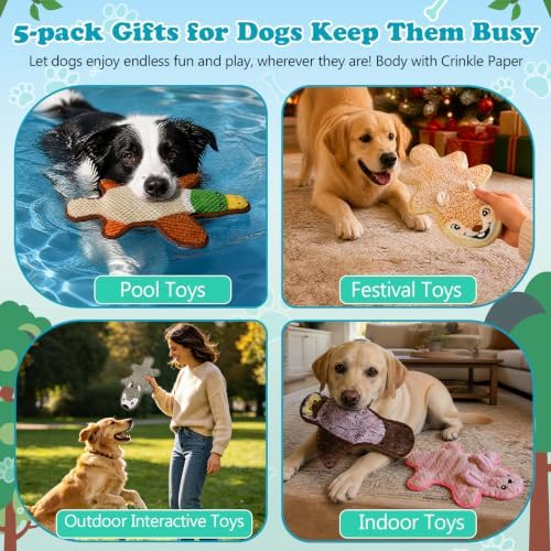 5 Pack No Stuffing Squeaky Dog Plush Chew Toys for Large Dogs