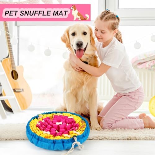 SZEE Snuffle Mat for Dogs, Adjustable Pet Sniff Mat for Interactive Games, Pet Enrichment Toys for Large Medium Small Dogs, Mental Stimulation Training and Slow Eating (Rose Red and Yellow)