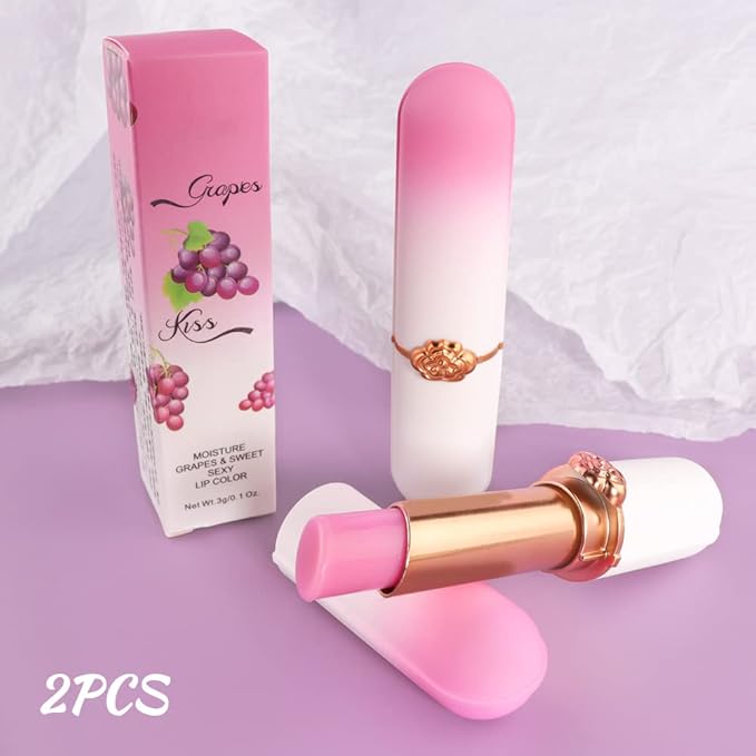 BINGBRUSH 2 Pcs Grape Color Changing Lipstick Queen,PH Mood Long Lasting Labiales Lip Gloss Lip Balm Tinted Magic Lip Stain Makeup Lipstick Set for Women