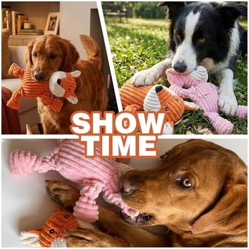 PetLike 2PK Squeaky Plush Dog Toys, Durable Chew Toys with Five BB Squeaker, Composite Stuffed Teething Toys for Aggressive Chewers, Interactive Fetch & Tug of War Toys for Small & Medium Dogs