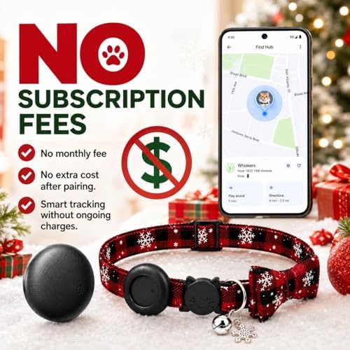 Cat Tracker GPS for Android, Pet GPS Tracker Collar for Cats No Subscription, IP67 Waterproof Cat Collar with Tracker Compatible with Google Find Hub – Replaceable 1-Year Battery, Android Only (Red)
