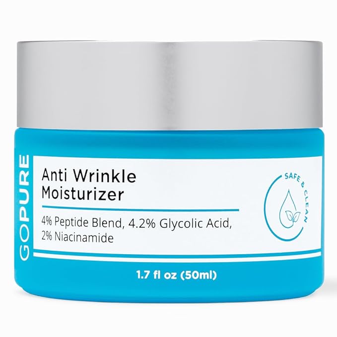 goPure Glyco-Peptide Anti Wrinkle Face Cream - Hyaluronic Acid Moisturizer for Face with Glycolic Acid, Peptides, and Vitamin E - Hydrating Facial Moisturizer with Anti-Aging Formula - 1.7 fl oz