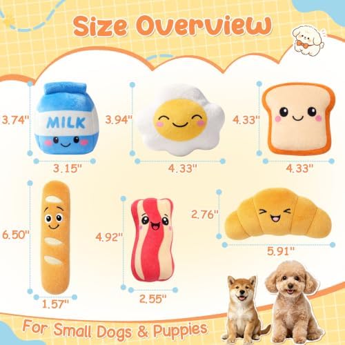 KIPRITII Breakfast Squeaky Dog Toys for Small Dogs with Storage Bag