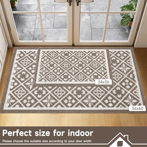 Ileading Indoor Door Mat 2x3ft, Absorbent Muddy Mats for Dogs, Low-Profile Entrance Welcome Mat with Non-Slip Rubber Backing, Washable Runner Carpet for Hallway,Entryway,Kitchen(Brown)