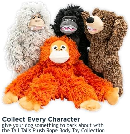 Tall Tails Orangutan Rope Body Dog Toy – Durable Plush Squeaky Dog Toy for Snuggling & Play