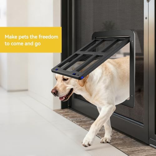 Enjoying Dog Screen Door for Sliding Screen Door, Flap Opening 11.2" x 14.4", Screen Door with Magnetic Doggie Door Built-in, Large Doggy Door for Screen Window Thin Metal Door, Lockable, Black