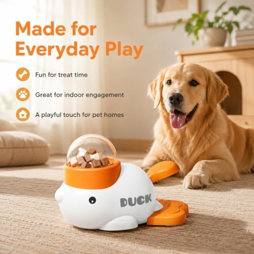 Interactive fuzzibud cat Treat Toy & Duck Treat Dispenser for Dogs - Slow Feeder cat Feeder Puzzle for Boredom Relief, Puzzle Toy with 3 Lids (Little White Duck Food Spiller)