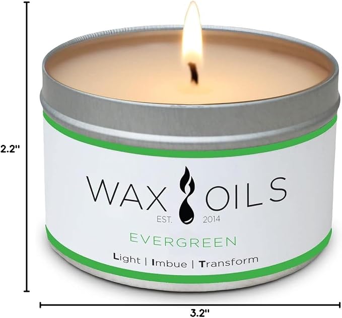 Wax and Oils Soy Wax Aromatherapy Scented Candles (Evergreen) 8 Ounces. Single
