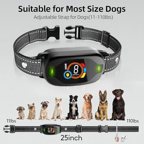Dog Bark Collar with Sound, Vibration & Optional Shock โ Smart Bark Recognition, Color Display, Adjustable Sensitivity, IP67 Waterproof, Rechargeable, No Bark Training Device