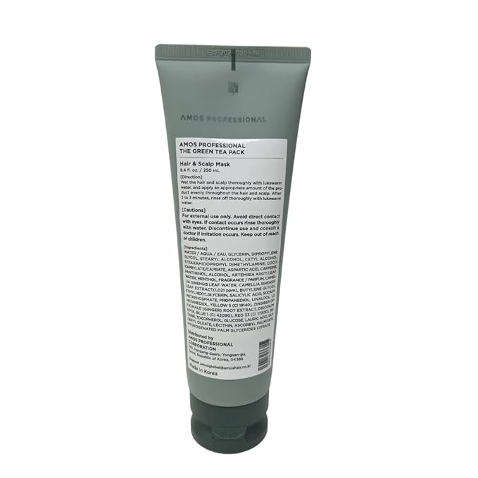 AMOS PROFESSIONAL The Green Tea Moisturizing Pack, Hair & Scalp Treatment for Thinning Hair, Korean Hair Mask, Strengthening Hair, All Hair Types, 8.4 fl. oz.