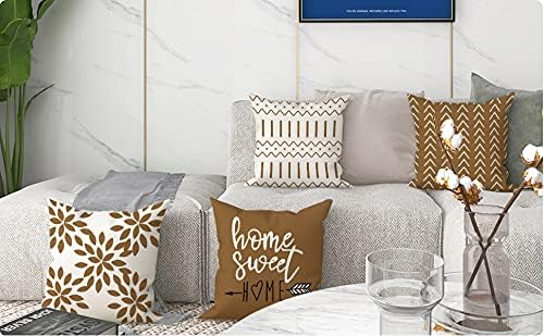 YCOLL Pillow Covers 16x16 Set of 4, Modern Sofa Throw Pillow Cover, Decorative Outdoor Linen Fabric Pillow Case for Couch Bed Car, Light Brown