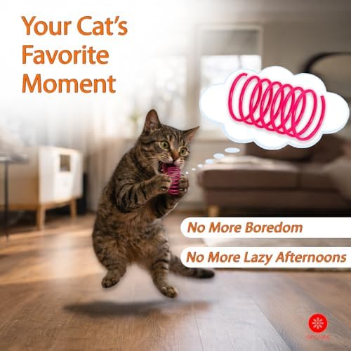 Cat Spring Toys for Indoor Cats, Springy & Durable PET Plastic Spiral Coil Cat Toy, Interactive Self Play for Boredom Relief, 12 Pack