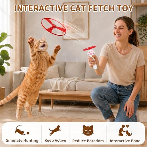 Interactive Cat Disc Launcher Toy, Rechargeable with 8 Flying Discs