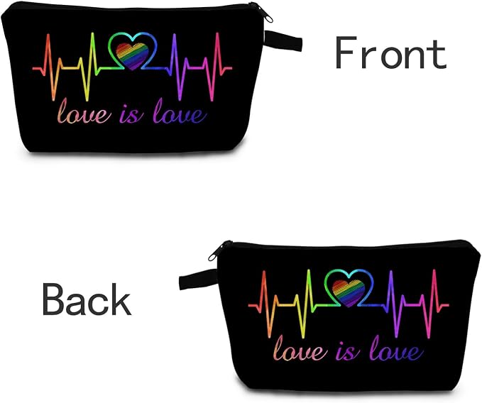 Inspirational Rainbow ECG Bag Love is Love Makeup Bag for Her Teen Valentines Heart Cosmetic Bags Rainbow Love Travel Zipper Pouches Travel Pouch Gift for Her Organizer Toiletry Bag