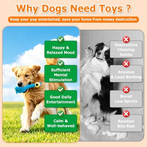 Squeaky Dog Toys 3 Pack, Natural Rubber Squeaky Chicken Rooster & Duck Interactive Chew Toys for Medium Large Dogs