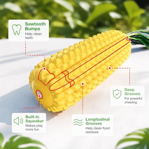 Corn-Shaped Dog Chew Toys for Aggressive Chewers, Tough Durable Squeaky Puppy Teething Toys, Interactive Dog Toys for Small Medium Large Breed Dogs for Anxiety Relief