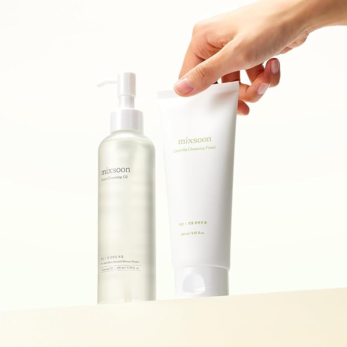 mixsoon Double Cleansing Set 2-Step Routine, Cica Foam & Bean Cleansing Oil Face Wash Set Gentle Deep Clean and Hydrating Care 150ml / 5.07 fl.oz., 195ml / 6.59 fl.oz. Korean Glass Skin Care