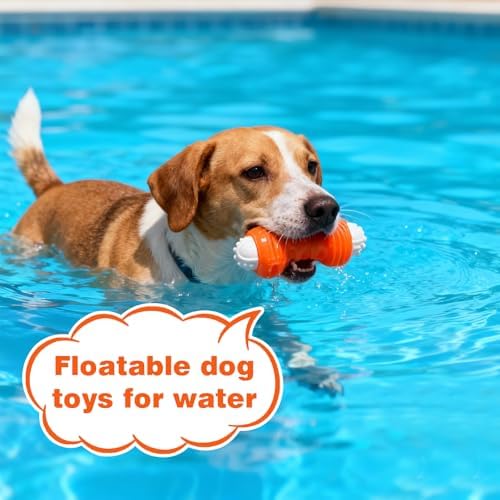 Dog Chew Toy – Durable Silicone Squeaky Toy for Dogs, Interactive Puppy Teething Toy, Dental Cleaning Chew & Fetch Toy for Small Medium Large Dogs (Medium, Dumbbell)